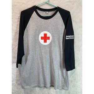 American Red Cross Men's Casual 3/4 Raglan Sleeve T-Shirt Gray/Black Size LG